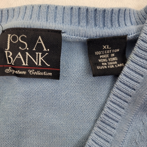 Jos.A.Bank Signature Collection Men's Light Blue V-Neck Sweater 100% cotton XL - Picture 2 of 11
